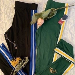 Two leggings, black and green